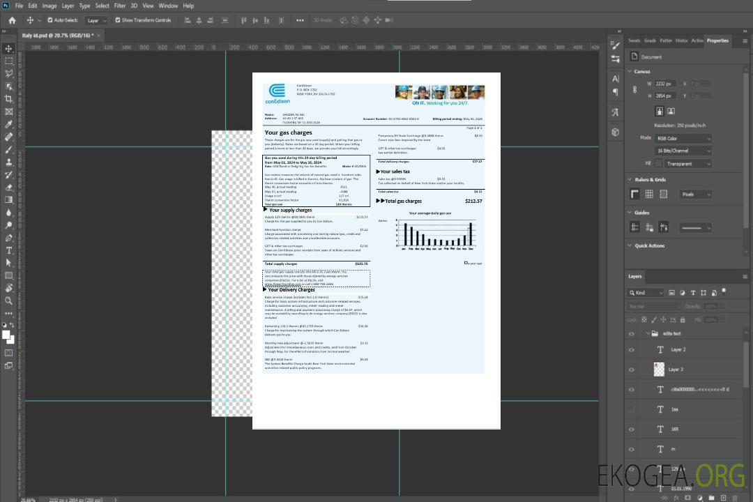 Modèle de facture de services publics de gaz USA Con Edison aux formats Word et PDF template